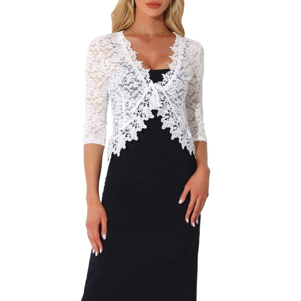 Women's Floral Lace 3/4 Sleeve Bolero Cardigan: $27.88