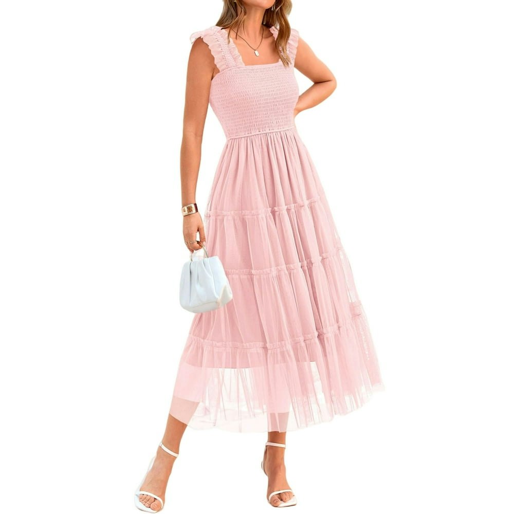 Prettygarden Women's Smocked Midi Tulle Dress: $49.99 Prettygarden Women's Smocked Midi Tulle Dress: $49.99