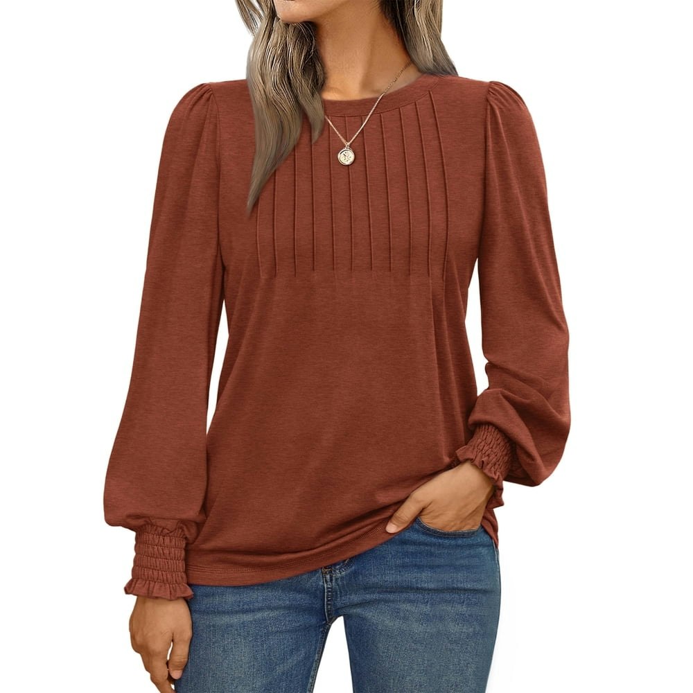 Sunbs Women's Pleated Crewneck Long Sleeve Blouse: $9.99 Sunbs Women's Pleated Crewneck Long Sleeve Blouse: $9.99
