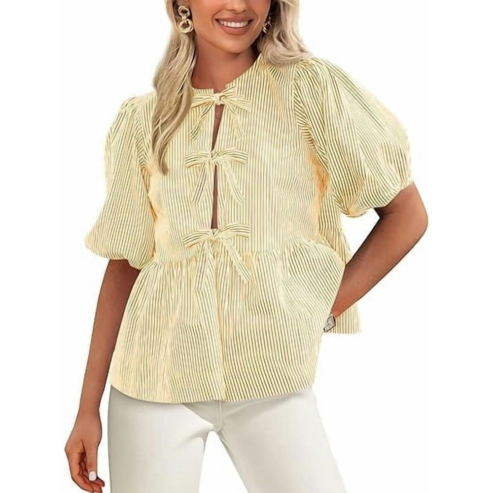 Prettygarden Women's Striped Peplum Blouse: $24.99 Prettygarden Women's Striped Peplum Blouse: $24.99