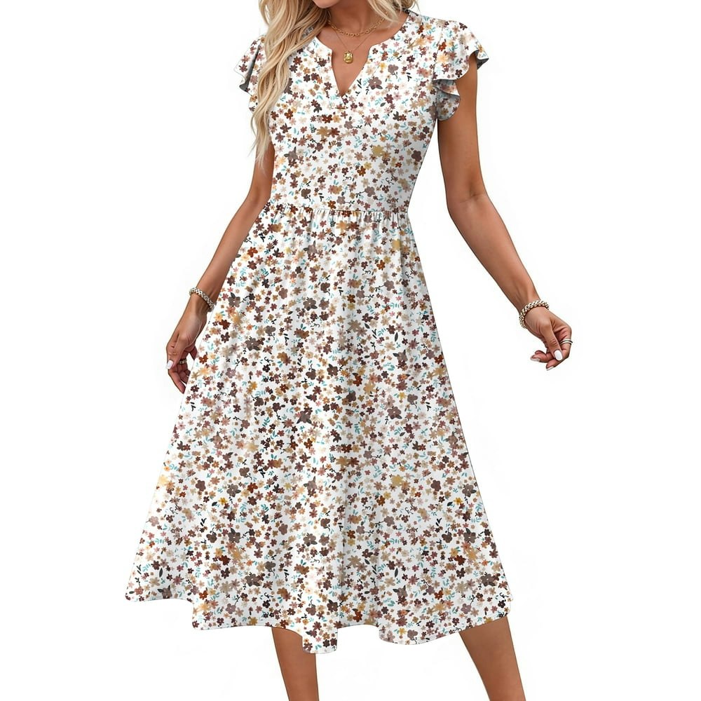 Fantaslook V-Neck Ruffle Sleeve Midi Sundress: $16.99 Fantaslook V-Neck Ruffle Sleeve Midi Sundress: $16.99