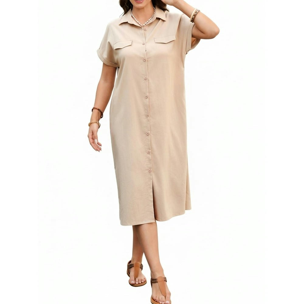 Zeagoo Casual Short Sleeve Midi Shirt Dress: $23.99 Zeagoo Casual Short Sleeve Midi Shirt Dress: $23.99
