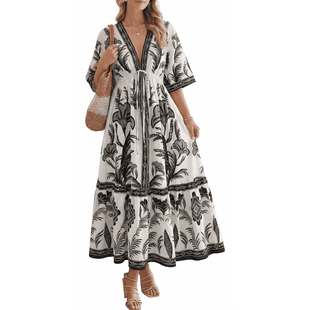Women's Floral V-Neck Short Sleeve Maxi Dress: $19.29 Women's Floral V-Neck Short Sleeve Maxi Dress: $19.29