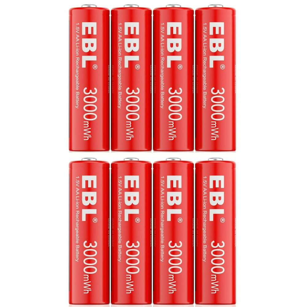 EBL 1.5V 3,000mWh Rechargeable AA Lithium Batteries 8-Pack: $17.09