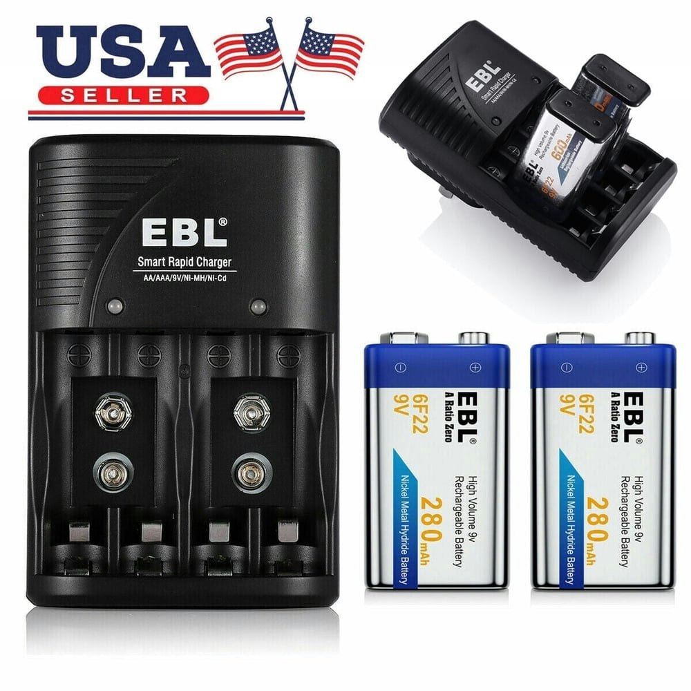EBL 9V 280mAh NiMH Rechargeable Batteries and Charger 2-Pack: $13.99