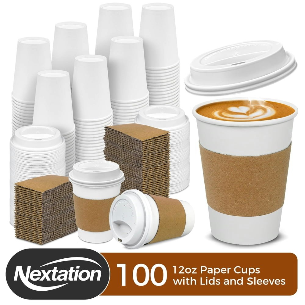 12oz Coffee Cups with Lids and Sleeves 100-Pack: $21.99 12oz Coffee Cups with Lids and Sleeves 100-Pack: $21.99