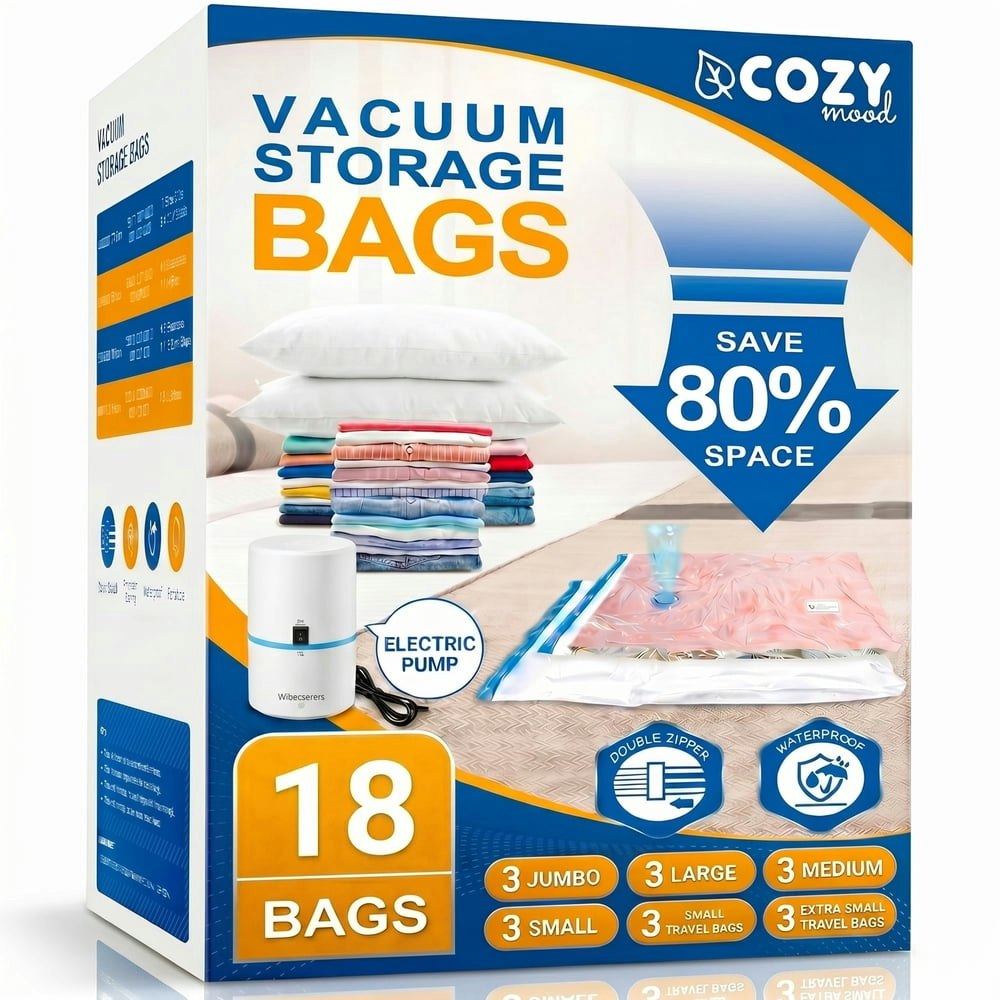 Cozymood Vacuum Storage Bags with Electric Pump 18-Pack: $18.59 Cozymood Vacuum Storage Bags with Electric Pump 18-Pack: $18.59