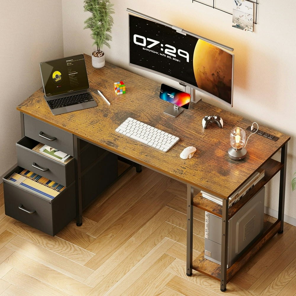 51-Inch Computer Desk with File Drawers and USB Outlets: $59.99 51-Inch Computer Desk with File Drawers and USB Outlets: $59.99