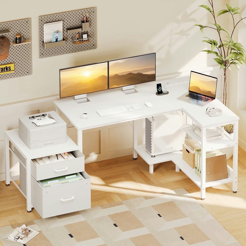 Casacomoda L-Shaped Computer Desk with Storage and Power Outlets: $63.99 Casacomoda L-Shaped Computer Desk with Storage and Power Outlets: $63.99