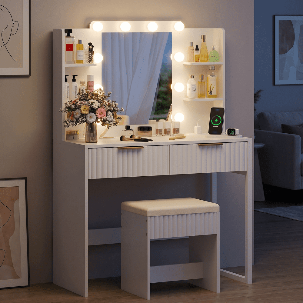 Zimtown Makeup Vanity Table with LED Mirror and Charging Station: $98.99