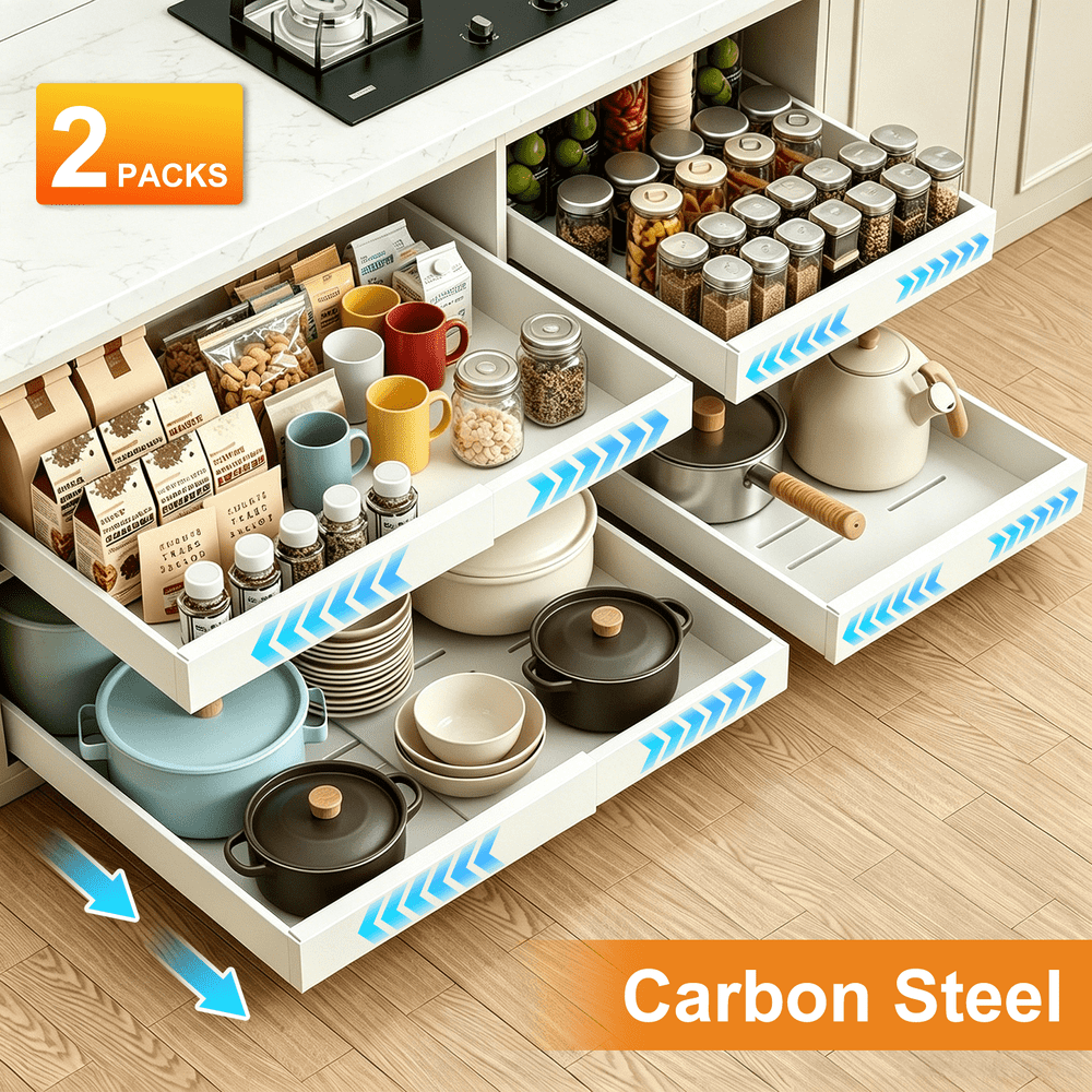 Taimasi 12″–21″ Expandable Carbon Steel Pull-Out Cabinet Organizer 2-Pack: $50.99 Taimasi 12″–21″ Expandable Carbon Steel Pull-Out Cabinet Organizer 2-Pack: $50.99