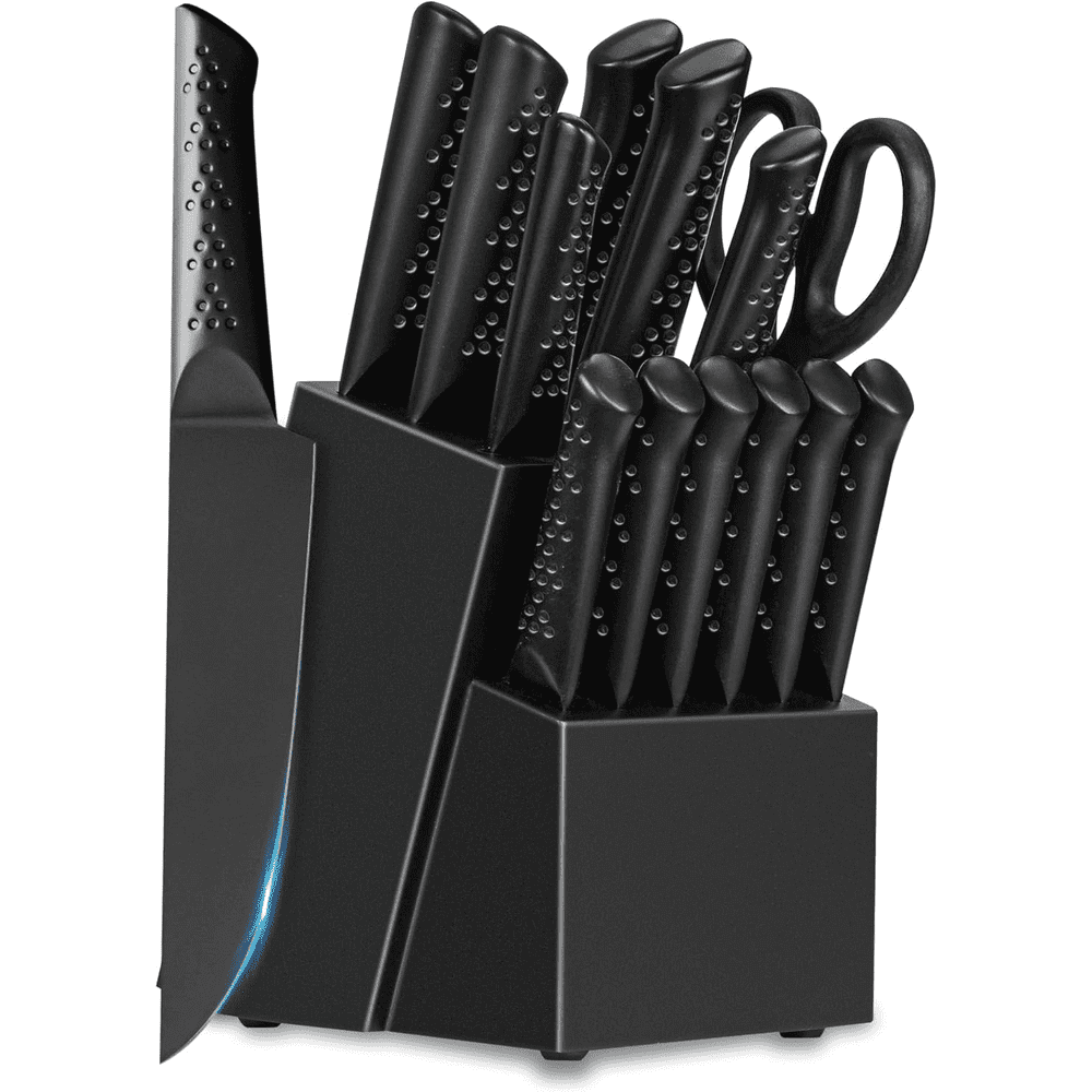 Nulas 14-Piece Stainless Steel Kitchen Knife Set with Block and Sharpener: $35.99