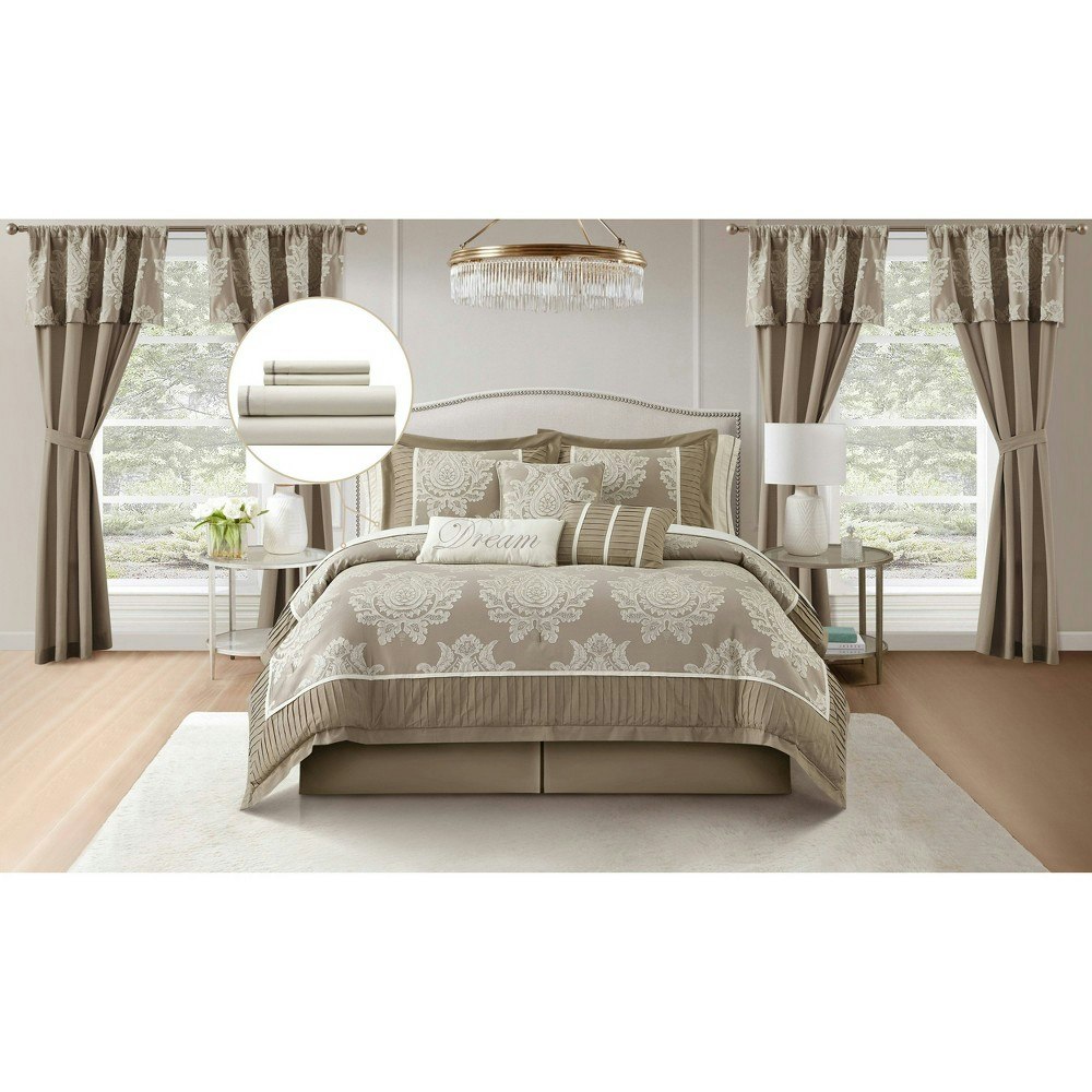 Therese Microfiber Jacquard 15-Piece Queen Comforter Set: $196.99 Therese Microfiber Jacquard 15-Piece Queen Comforter Set: $196.99