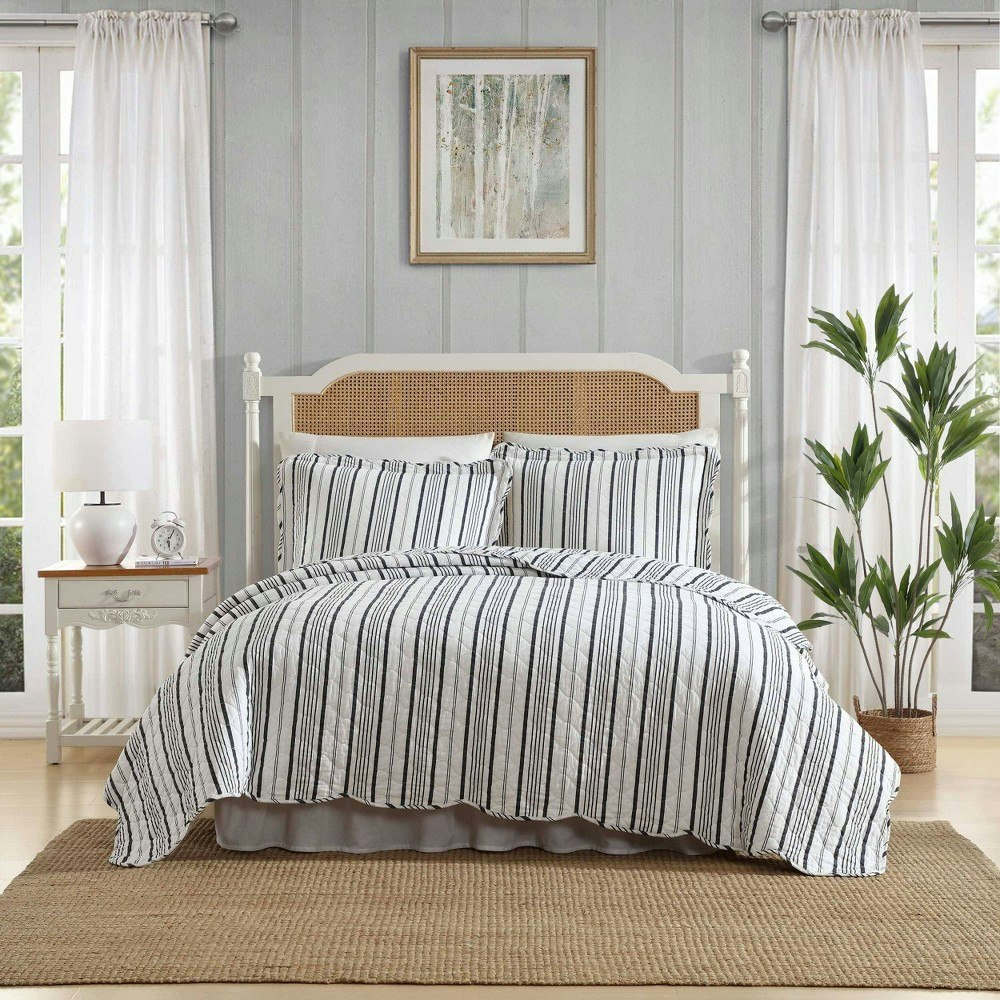 Laura Ashley 3-Piece Striped King Quilt Bedding Set: $129.99