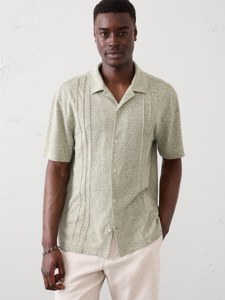 Standard-Fit Linen-Blend Pintuck Polo: $20 Standard-Fit Linen-Blend Pintuck Polo: $20
