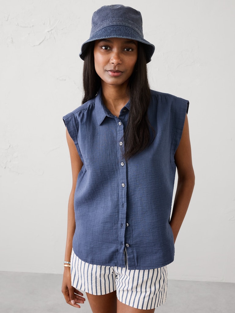 Gauze Soft-Gathered Shirt: $54.97