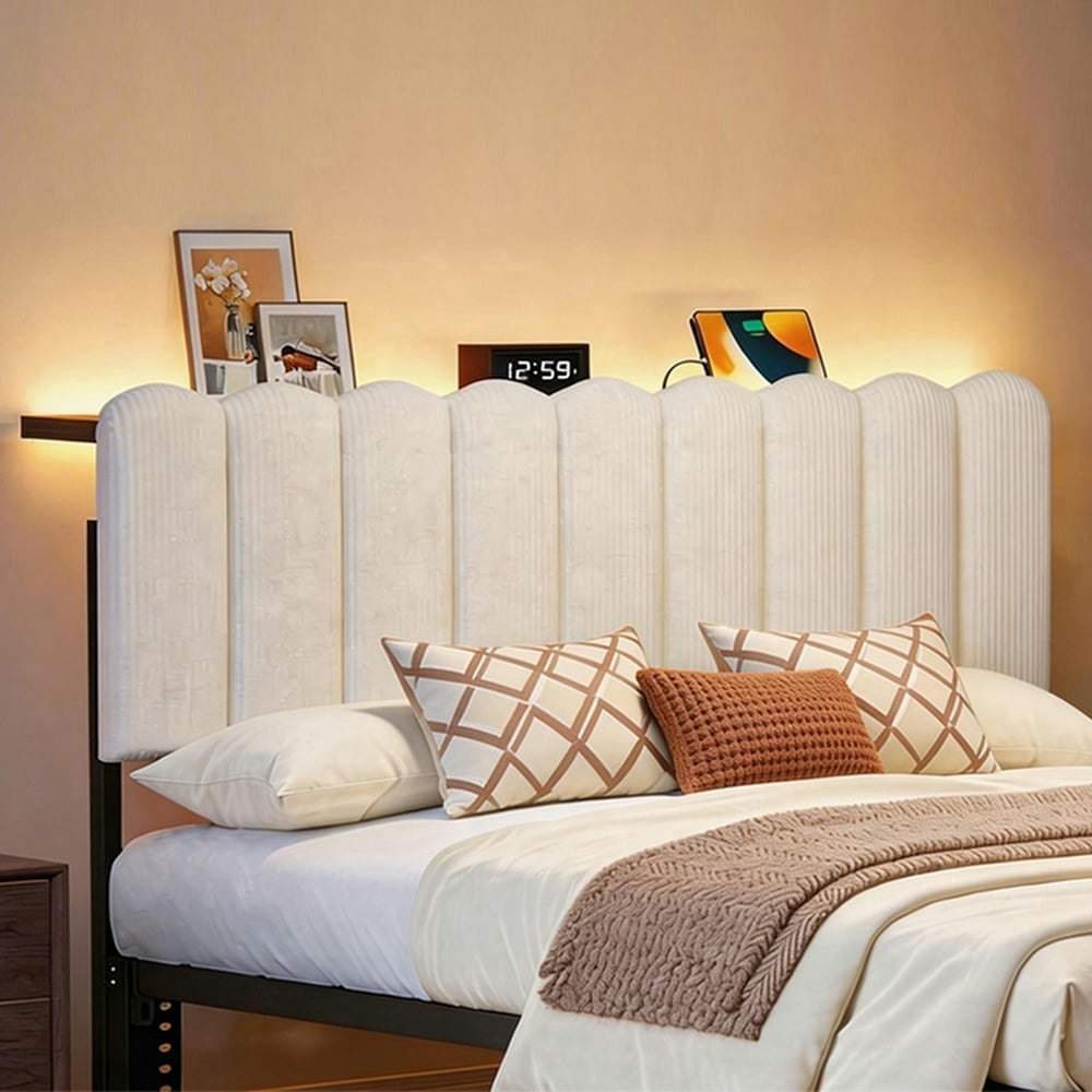 Pinmoco Queen Upholstered Storage Headboard with LED Lights and Charging Station: $88.98