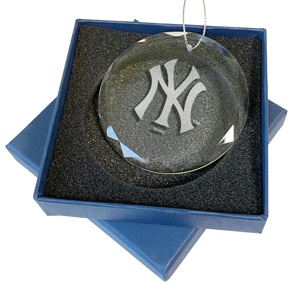 New York Yankees 3.25-inch Laser Engraved Glass Ornament: $38.99 New York Yankees 3.25-inch Laser Engraved Glass Ornament: $38.99
