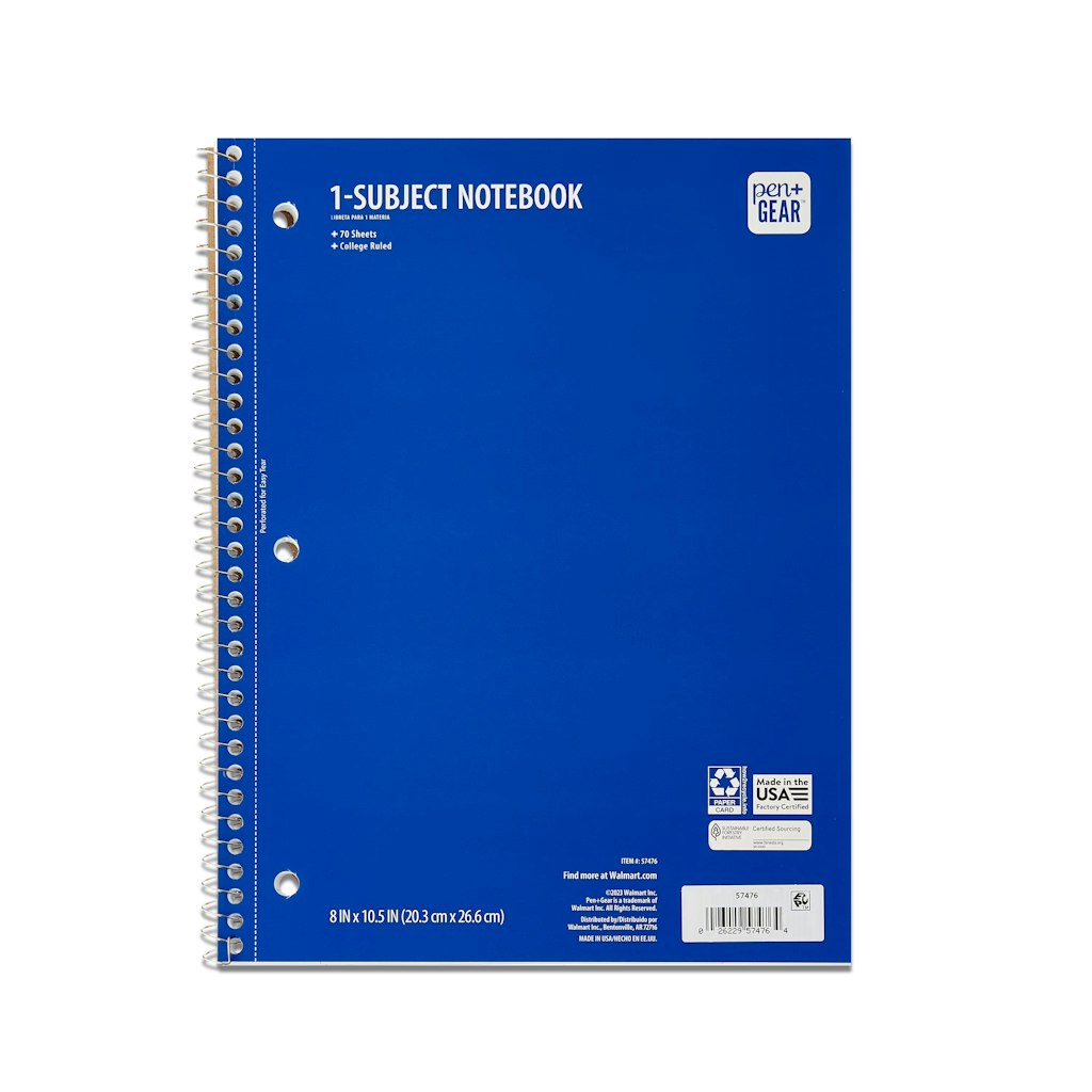 Pen+Gear 1-Subject College Ruled Notebook: 35 cents