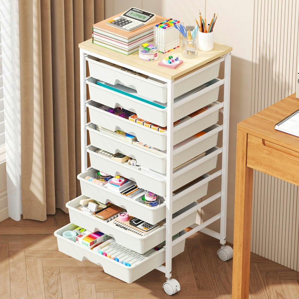 Goovilla 8-Drawer Rolling Storage Cart w/ Wooden Tabletop: $42