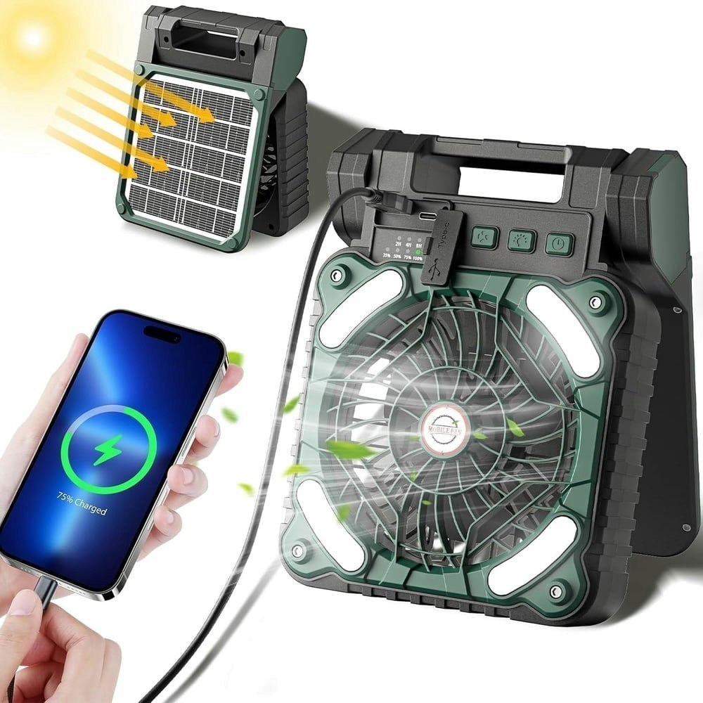 Solar-Powered Portable Camping Fan with Light: $25.83