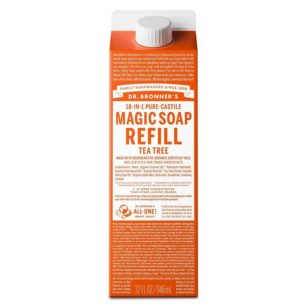 Dr. Bronner's Pure Castile Liquid Soap Tea Tree 32-oz. Refill Carton: $15.99 Dr. Bronner's Pure Castile Liquid Soap Tea Tree 32-oz. Refill Carton: $15.99