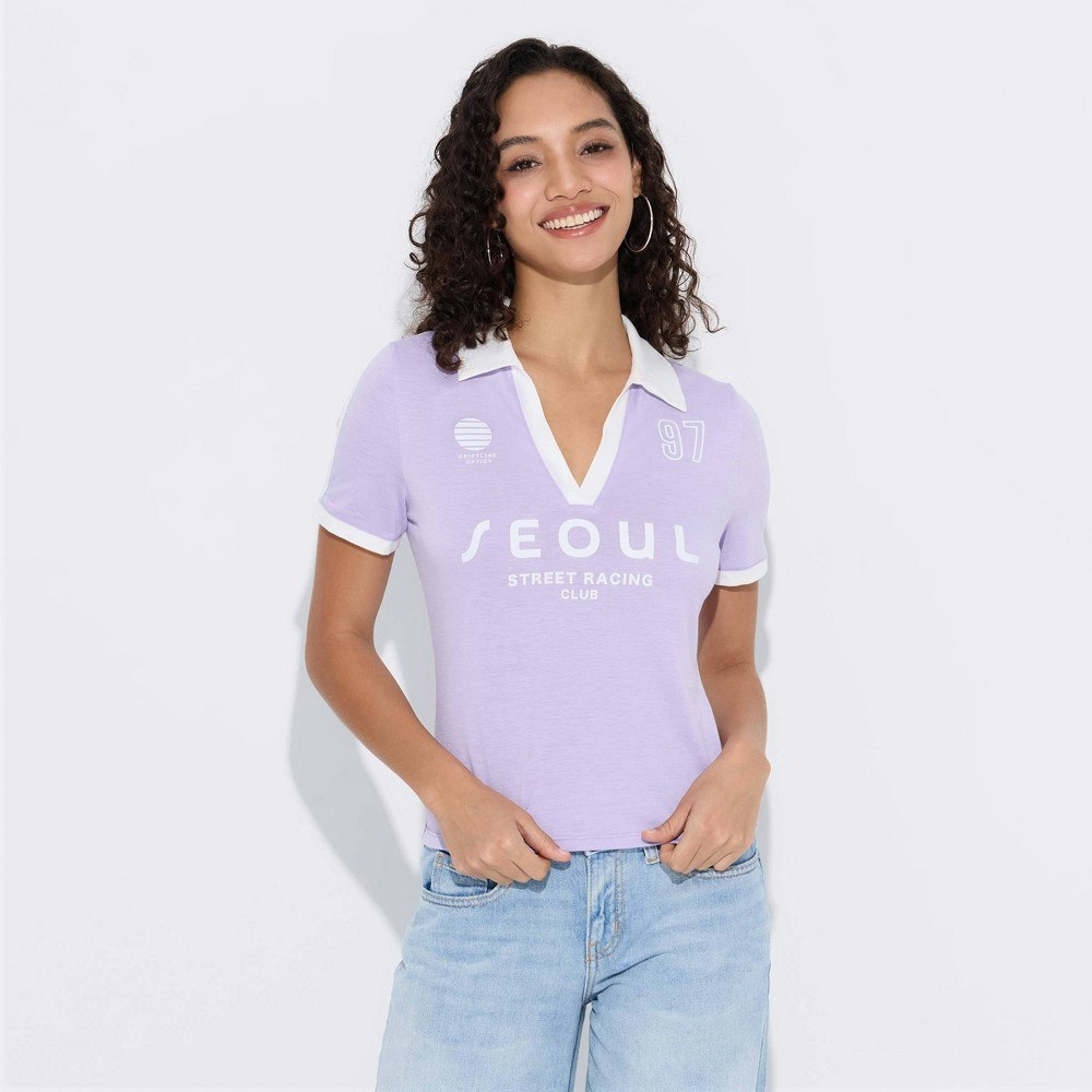 Women's Wild Fable Fitted Short Sleeve Graphic Polo Shirt: $26