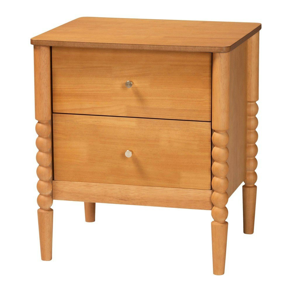 Baxton Studio Lucera Mid-Century 2-Drawer Bobbin Nightstand: $179.99