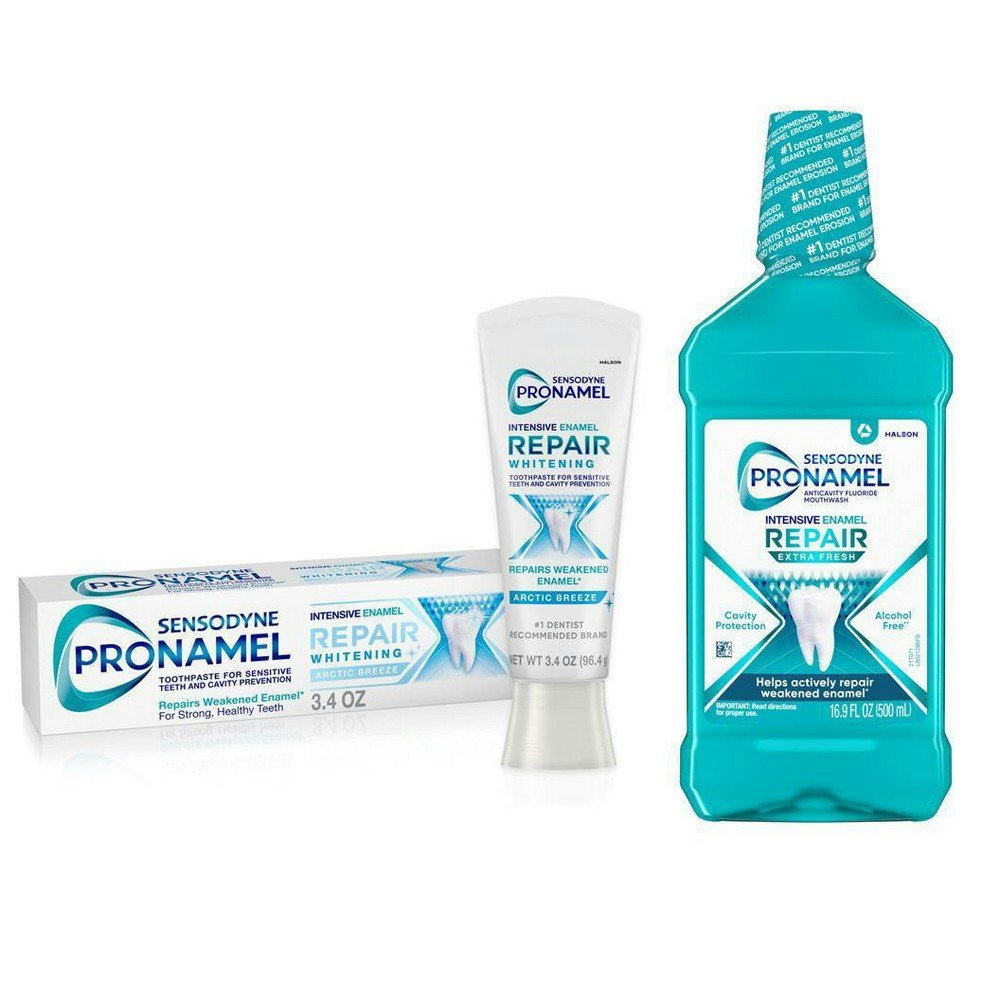 Sensodyne Pronamel Intensive Enamel Repair 16.9-ounce Mouthwash and 3.4-ounce Whitening Toothpaste Set: $13.76 Sensodyne Pronamel Intensive Enamel Repair 16.9-ounce Mouthwash and 3.4-ounce Whitening Toothpaste Set: $13.76