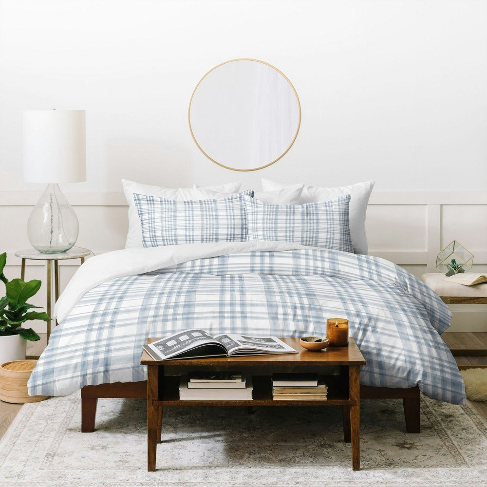 Little Arrow Design Co Full/Queen Winter Watercolor Plaid Duvet Cover Set: $146.73