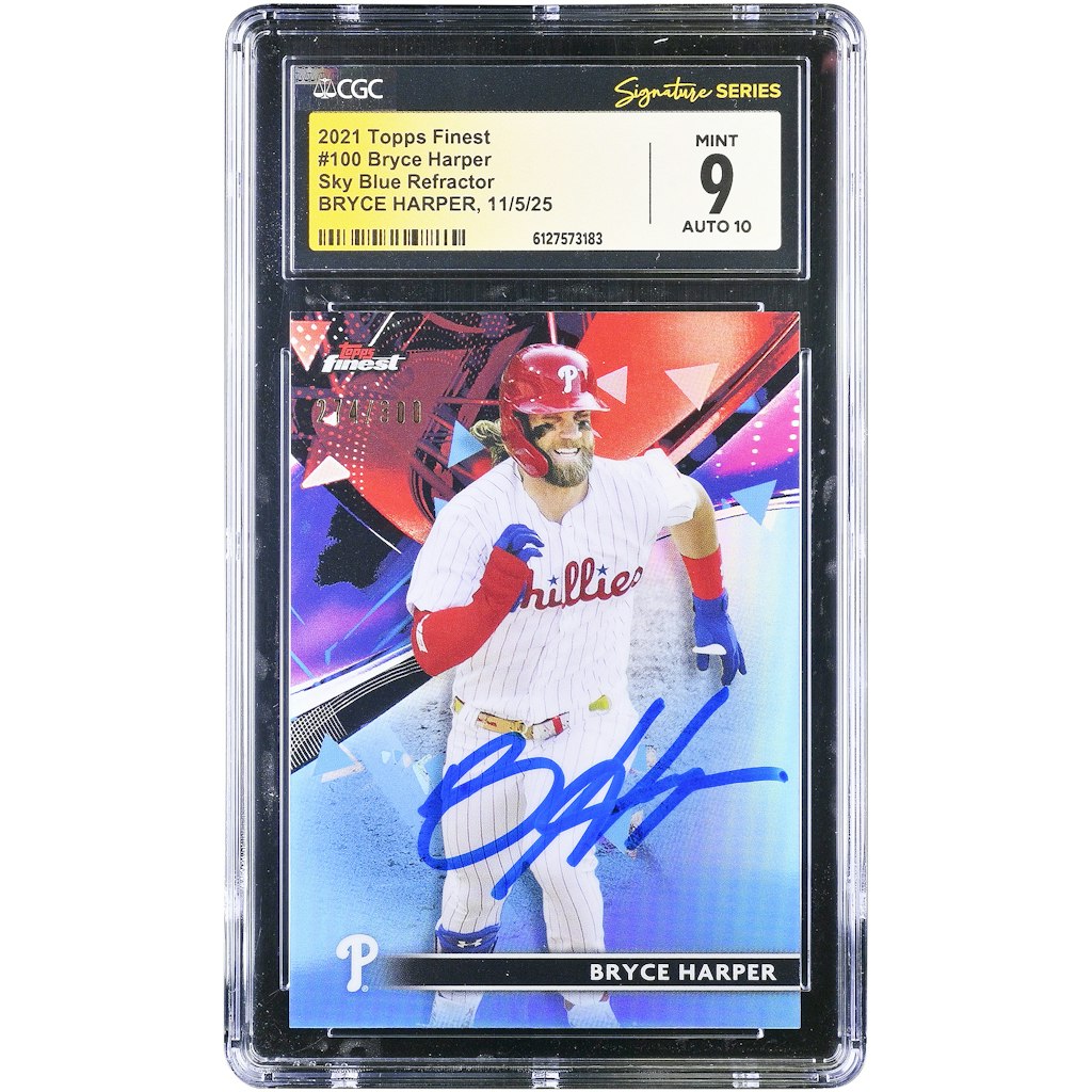 Bryce Harper Philadelphia Phillies Autographed 2021 Topps Finest Sky Blue Refractor Card: $599.99 Bryce Harper Philadelphia Phillies Autographed 2021 Topps Finest Sky Blue Refractor Card: $599.99