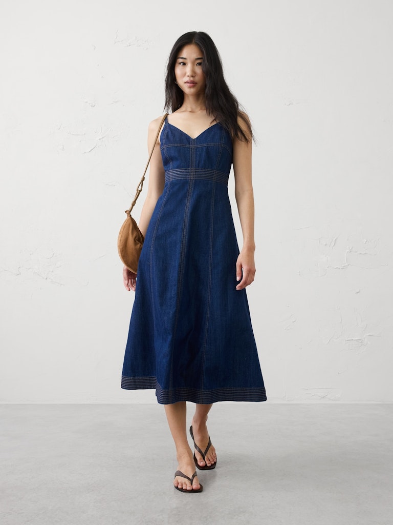Denim Contrast Stitch Midi Dress: $70 Denim Contrast Stitch Midi Dress: $70