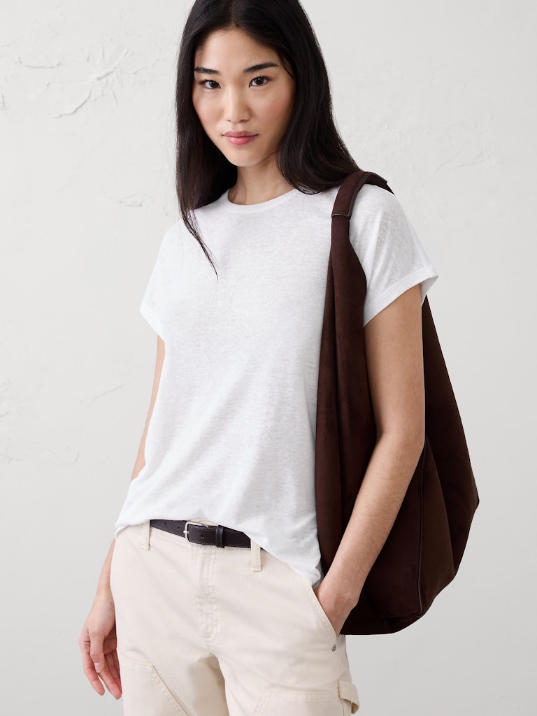 Linen-Blend Cap-Sleeve T-Shirt: $15 Linen-Blend Cap-Sleeve T-Shirt: $15