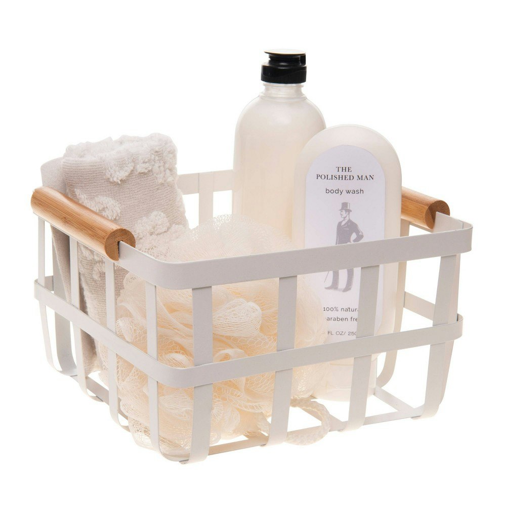 Square Metal Basket with Bamboo Handles: $17.89 Square Metal Basket with Bamboo Handles: $17.89