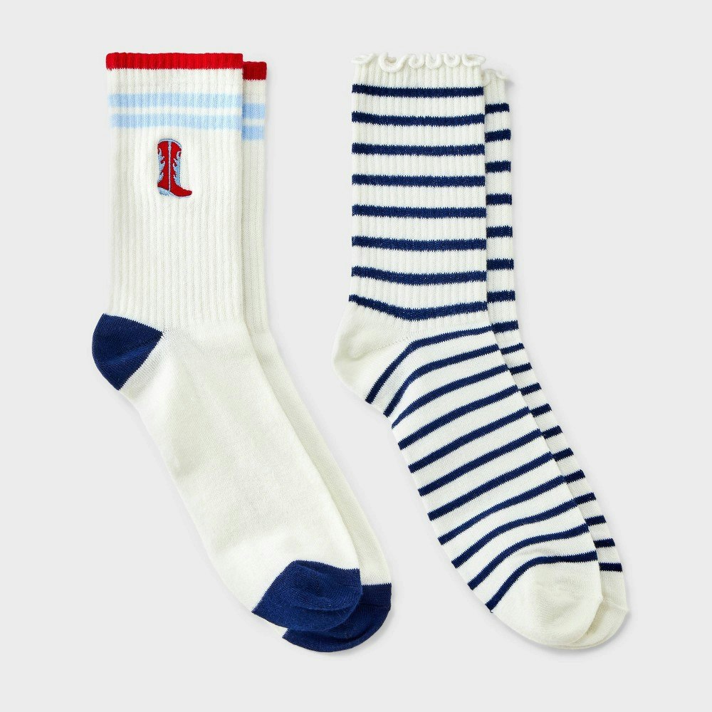 Wild Fable Women's Ribbed Scallop Edge Embroidered Crew Socks 2-Pack: $8 Wild Fable Women's Ribbed Scallop Edge Embroidered Crew Socks 2-Pack: $8