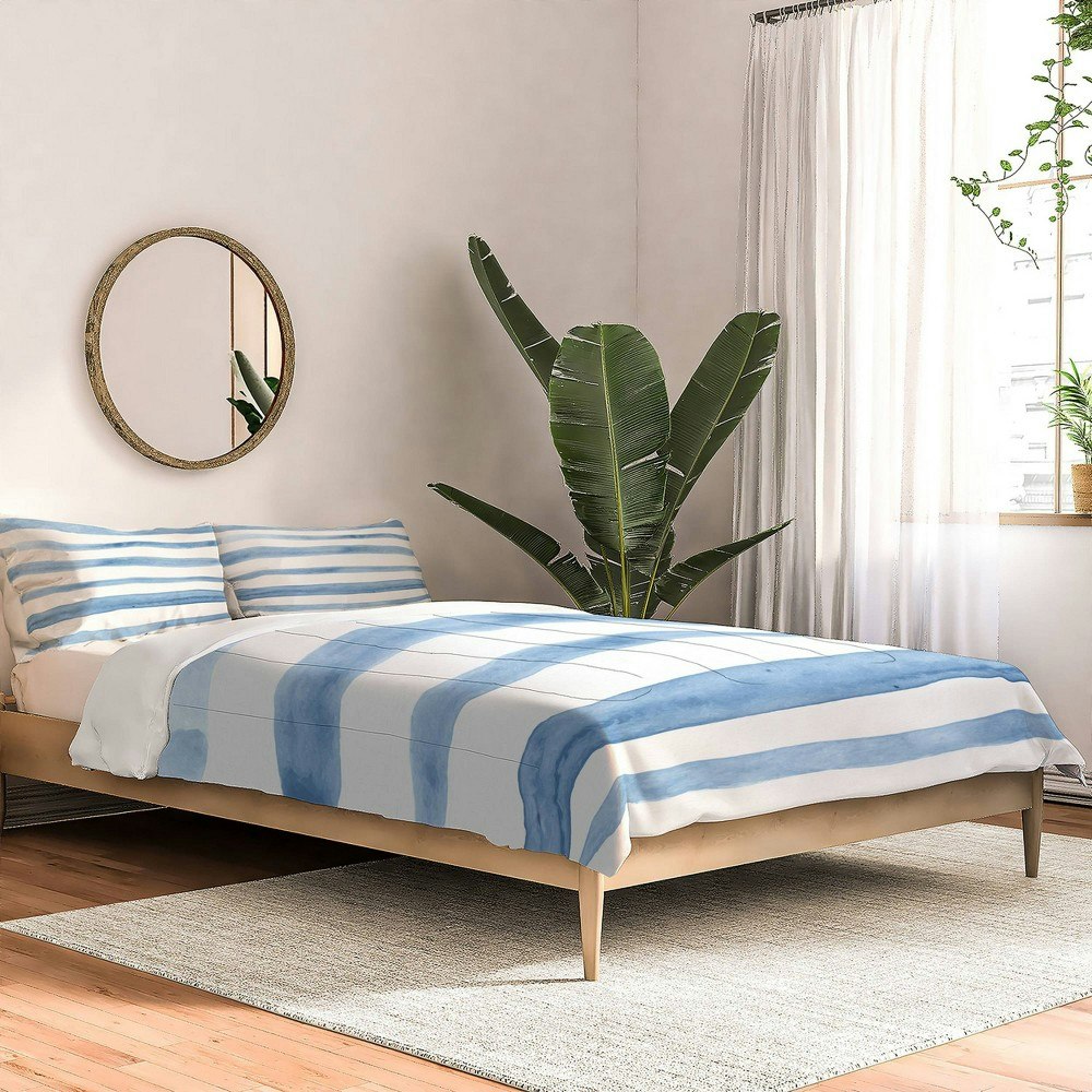 Deny Designs Kelly Haines Blue Watercolor Stripes King Comforter and Sham Set: $259.99