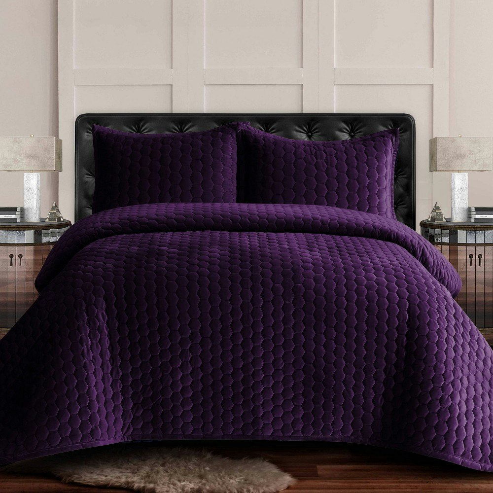 Tribeca Living King Lugano Honeycomb Velvet Oversized Quilt Bedding Set: $89.99