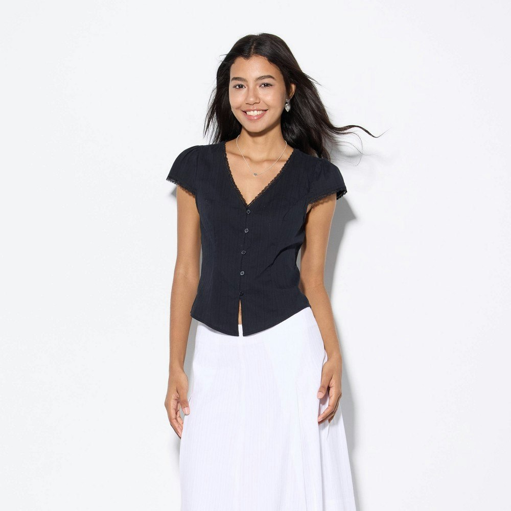 Wild Fable Women's Mini Cap Sleeve Button-Front Blouse: $35 Wild Fable Women's Mini Cap Sleeve Button-Front Blouse: $35
