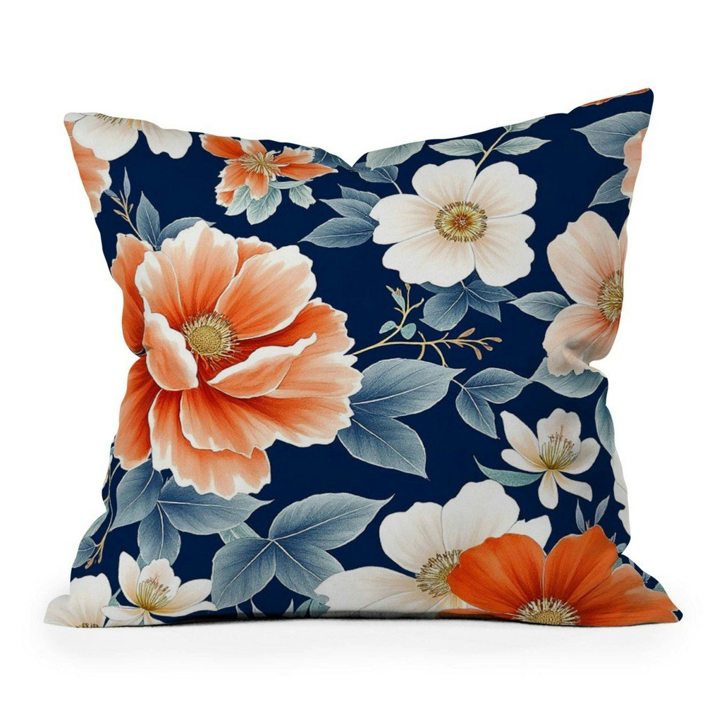 Deny Designs 16"x16" Laura Trevey Classic Floral Navy Square Throw Pillow: $45