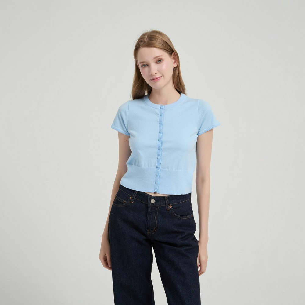 Women's Cap Sleeve Crewneck Shrunken Cardigan Sweater: $35