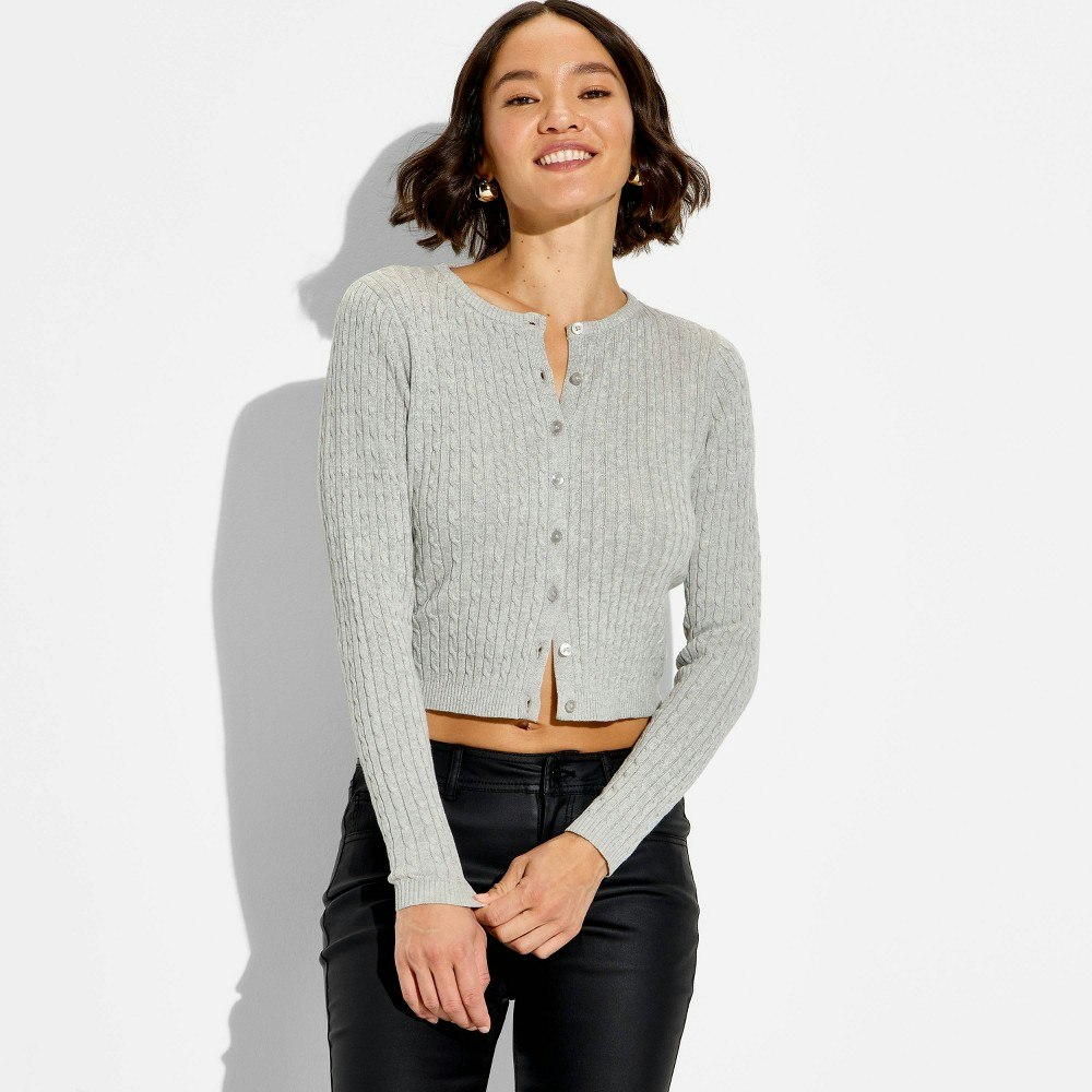 Wild Fable Women's Crewneck Baby Cable Cardigan: $25 Wild Fable Women's Crewneck Baby Cable Cardigan: $25