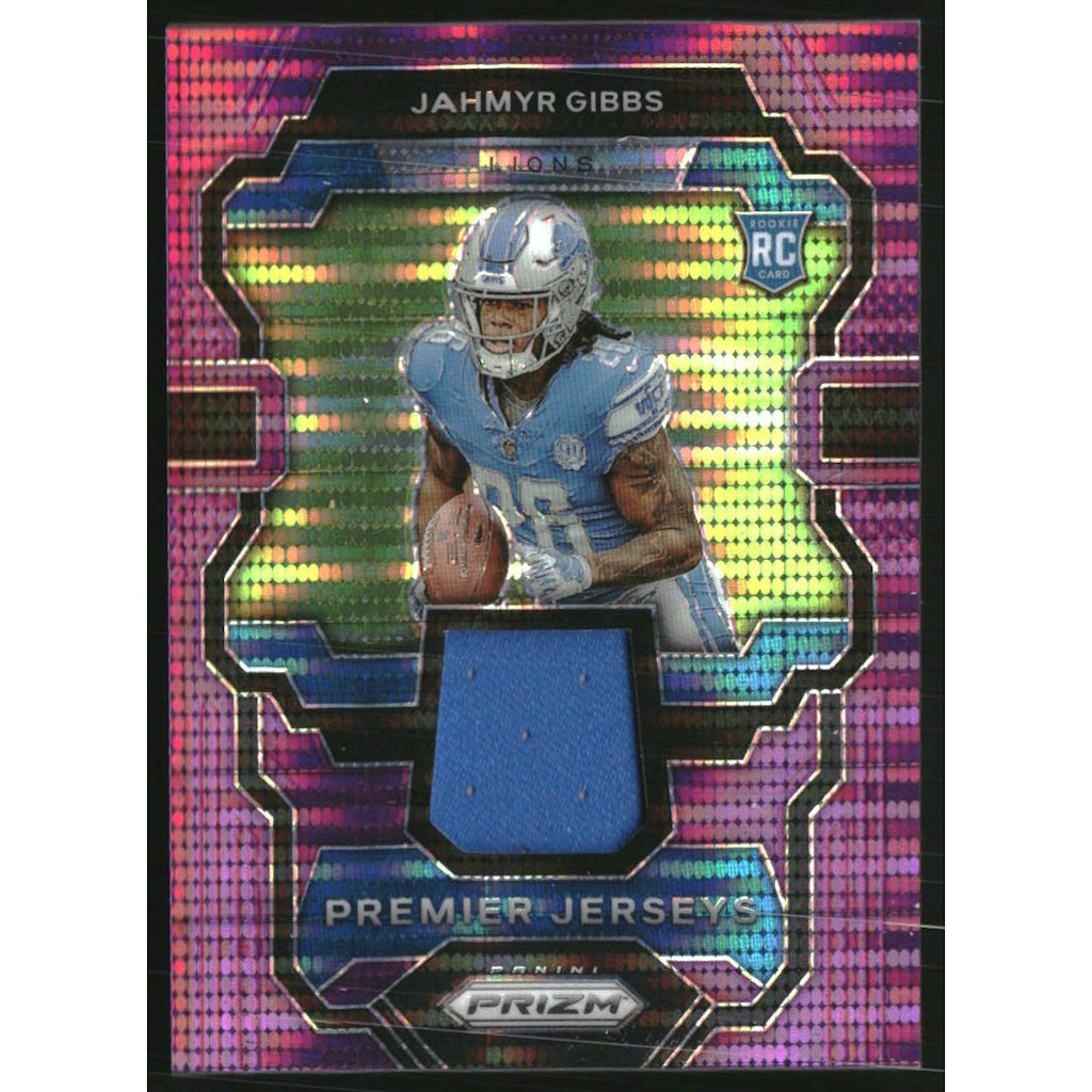 2023 Panini Prizm Premier Jerseys Jahmyr Gibbs #7 Purple Pulsar Card: $20 2023 Panini Prizm Premier Jerseys Jahmyr Gibbs #7 Purple Pulsar Card: $20