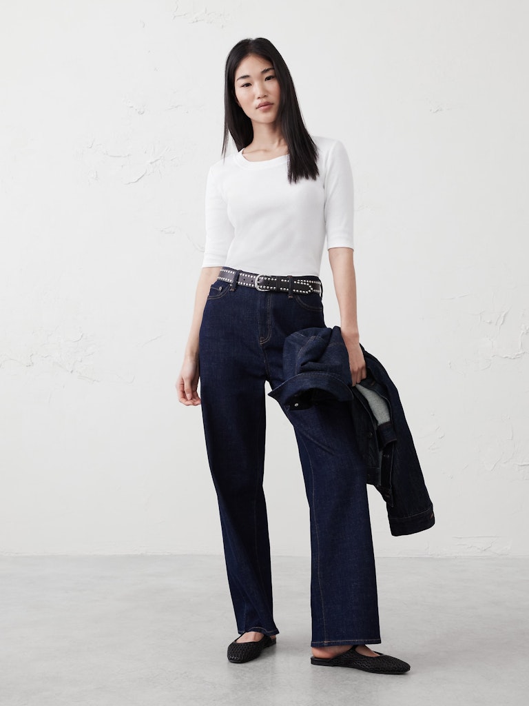 Ribbed Elbow-Sleeve T-Shirt: $17.50