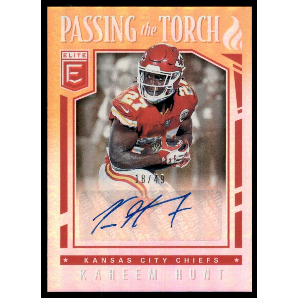 2018 Elite Passing the Torch Kareem Hunt Signature Card /49: $30