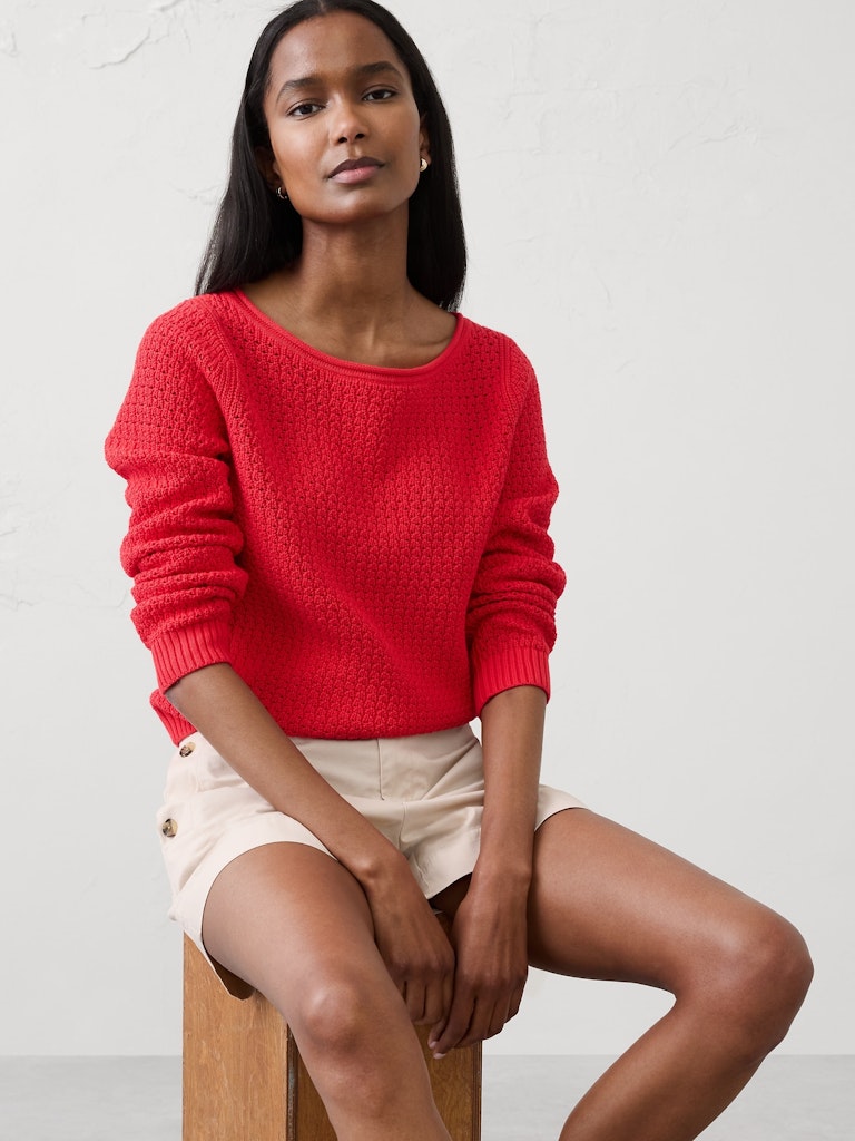Cotton Boatneck Crochet Sweater: $50 Cotton Boatneck Crochet Sweater: $50
