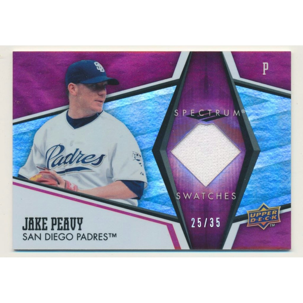2008 Upper Deck Spectrum Jake Peavy Spectrum Swatches Red Card: $10.50 2008 Upper Deck Spectrum Jake Peavy Spectrum Swatches Red Card: $10.50