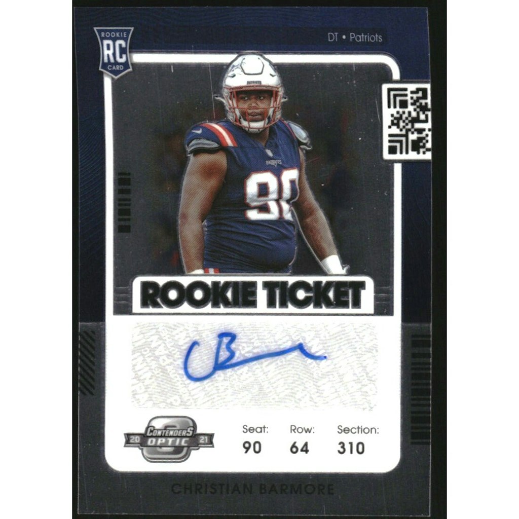 2021 Panini Contenders Optic Christian Barmore Rookie Autograph Card: $10.80 2021 Panini Contenders Optic Christian Barmore Rookie Autograph Card: $10.80