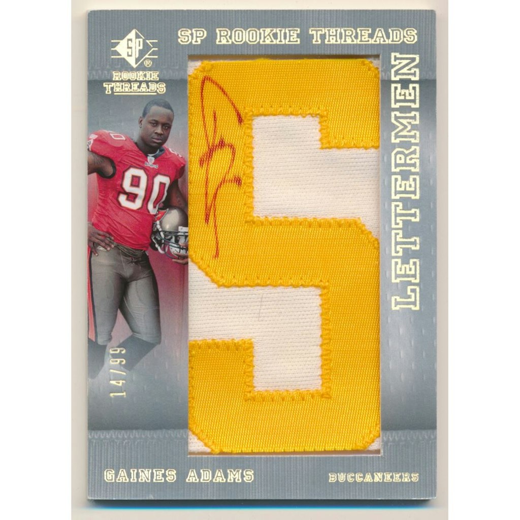2007 SP Rookie Threads Gaines Adams Autographed Rookie Card #104/99: $17.50 2007 SP Rookie Threads Gaines Adams Autographed Rookie Card #104/99: $17.50