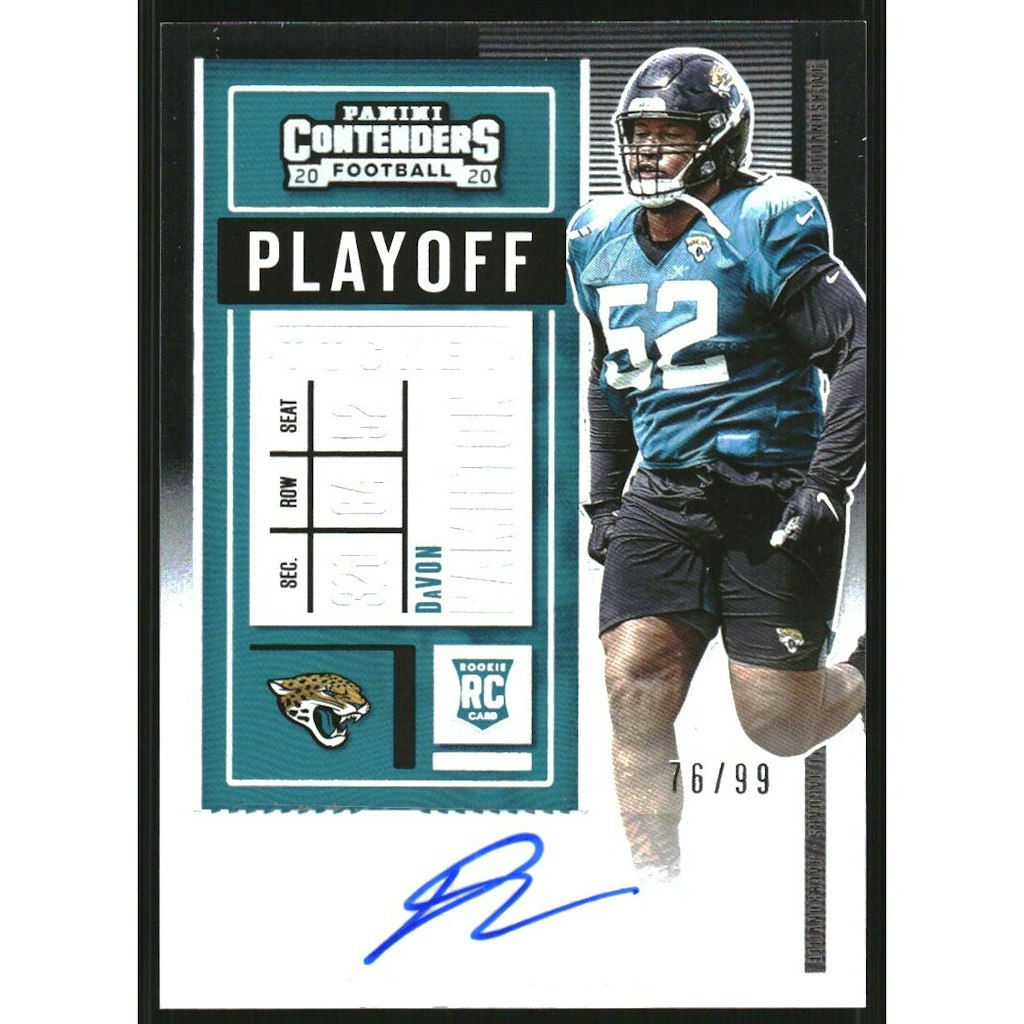 2020 Panini Contenders Davon Hamilton Playoff Ticket Autograph Card /99: $13.50 2020 Panini Contenders Davon Hamilton Playoff Ticket Autograph Card /99: $13.50