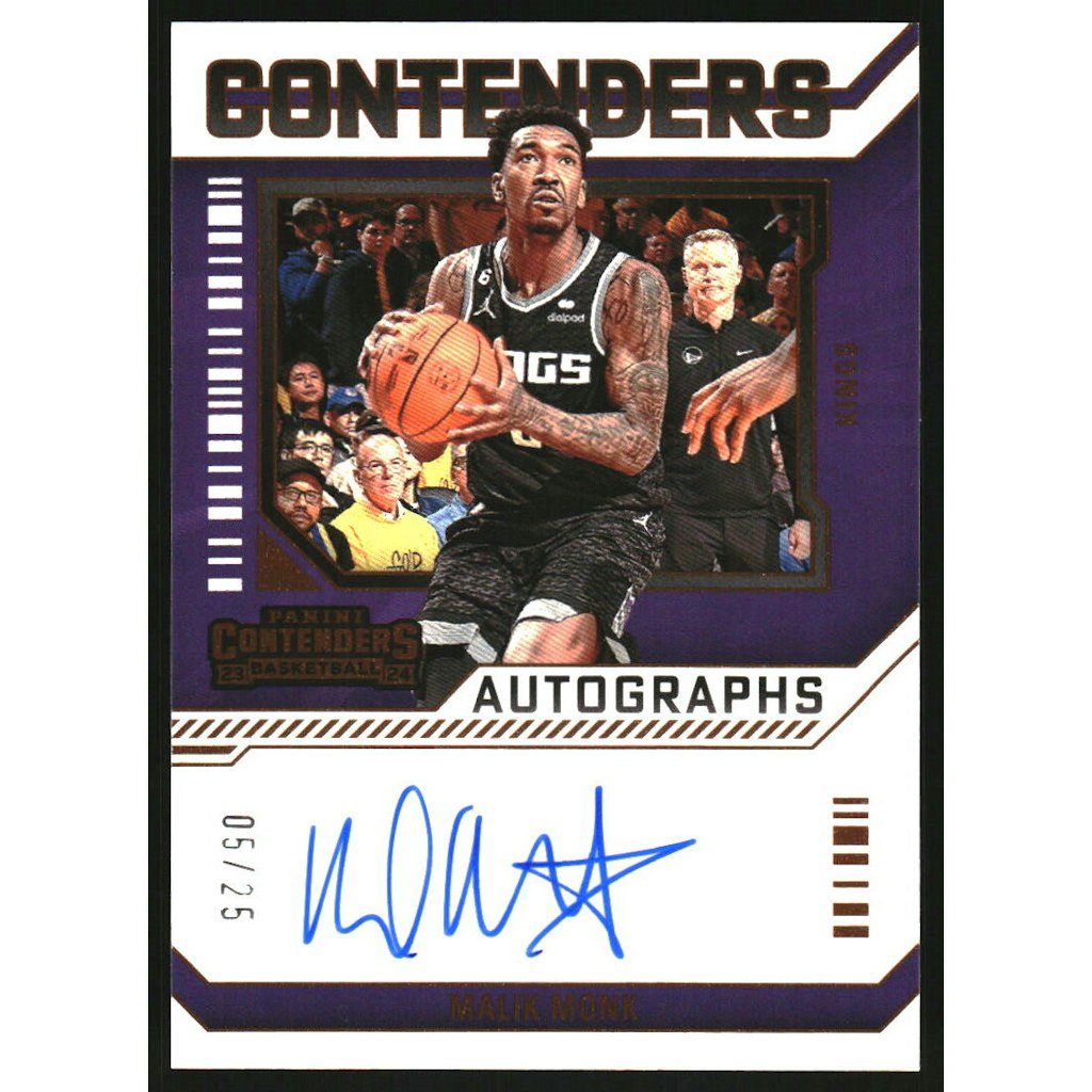 2023-24 Panini Contenders Malik Monk Bronze Autograph Card: $22.50 2023-24 Panini Contenders Malik Monk Bronze Autograph Card: $22.50